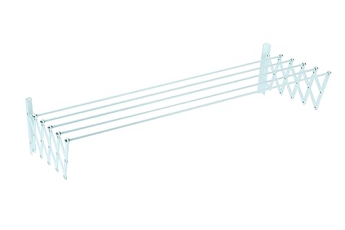 Ausziehbarer Wäscheaufhänger aus Stahlstreifen mit weißer Kunststoffbeschichtung und 5 Stäben von 150 cm Länge von Sauvic