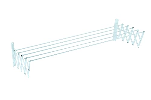 Ausziehbarer Wäscheaufhänger aus Stahlstreifen mit weißer Kunststoffbeschichtung und 5 Stäben von 100 cm Länge von Sauvic