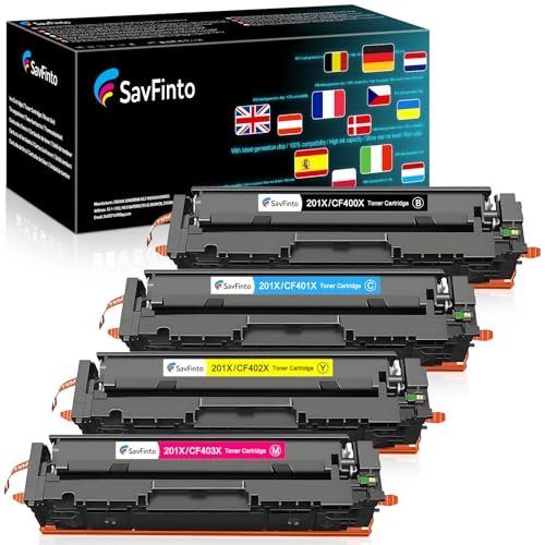 SavFinto 201X CF400X Toner Ersatz für HP 201X CF400X CF401X CF402X CF403X Tonerpatrone Kompatibel für Color Laserjet Pro M252dw M252n MFP M277dw M277n M274n M277c6 (4 Stück) von SavFinto