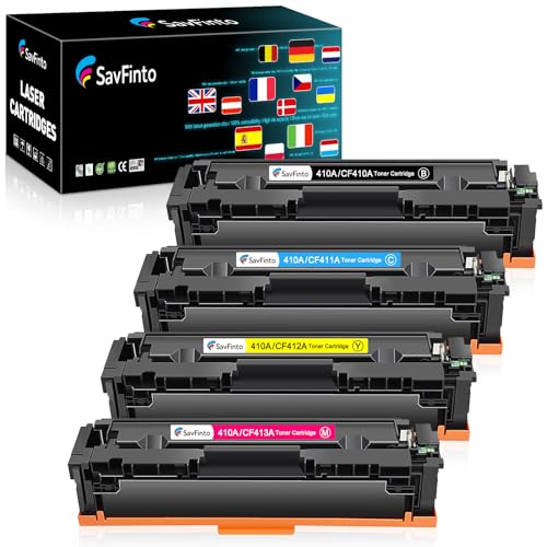 SavFinto 410A Kompatibel Toner als Ersatz für HP 410A 410X CF410X CF410A Color Laserjet Pro MFP M477fdw M477fdn M377dw M477fnw M452dn M452dw M452nw M452 M477 M377 (Schwarz Cyan Magenta Gelb, 4 Stück) SavFinto 410A Kompatibel Toner als Ersatz für HP 410A 410X CF410X CF410A Color Laserjet Pro MFP M477fdw M477fdn M377dw M477fnw M452dn M452dw M452nw M452 M477 M377 (Schwarz Cyan Magenta Gelb, 4 Stück) von SavFinto