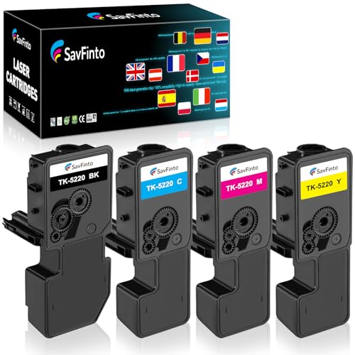 SavFinto TK-5220 Toner Kompatibel für Kyocera ECOSYS M5521cdw Ersatz für Kyocera TK5220 TK 5220 für Kyocera ECOSYS P5021cdn P5021cdw M5521cdn M5521cdw (1 Schwarz, 1 Cyan, 1 Magenta, 1 Gelb) von SavFinto