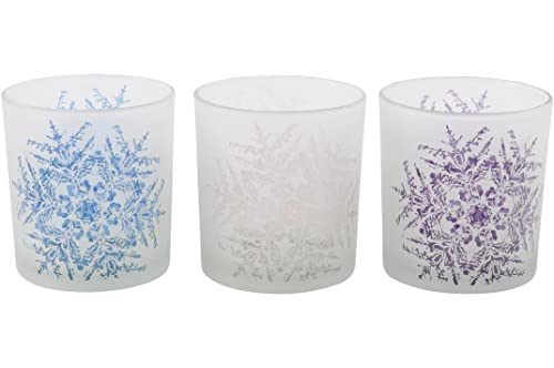 Saville Designs Festive Snowflake Teelichthalter, 3-teilig, blau/weiß/lila von Saville Designs