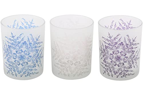 Saville Designs Festive Votivkerzenhalter Schneeflocke, 3-teiliges Set, blau/weiß/lila Saville Designs Festive Votivkerzenhalter Schneeflocke, 3-teiliges Set, blau/weiß/lila von Saville Designs