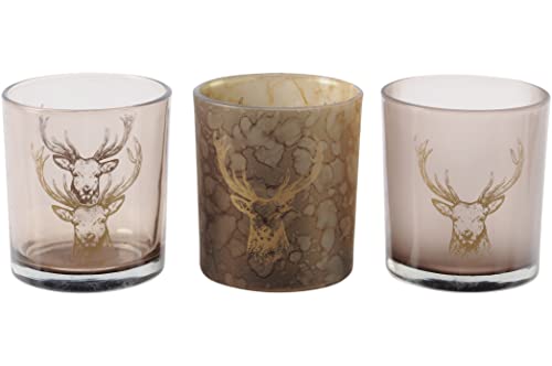 Saville Designs Xmas Festive Stag Votiv-Teelichthalter, 3-teiliges Set, bronzefarben von Saville Designs