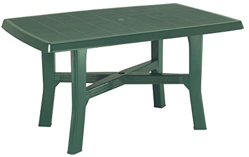 Tisch Beistelltisch rechteckig aus Harz von Kunststoff grün für Außen Garten Terrasse Bar Camping mit Loch für Sonnenschirm von SF SAVINO FILIPPO