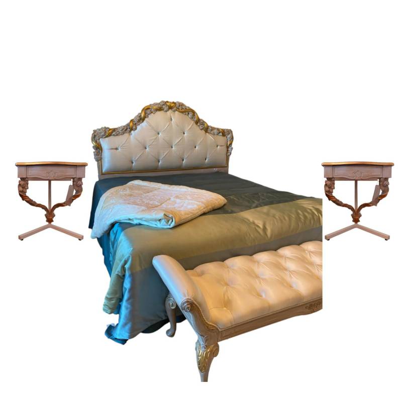 Bett 1996 Finish Ceruse Und Gold Stoff Monte Bianco Silber Weiß Gestell Massivho... von Eigene Herstellung