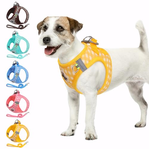 Savlot Hundegeschirr für Chihuahua Mops Dackel, Step-in Welpengeschirr aus Soft-Mesh, Reflektierend & Atmungsaktiv für Kleine Hunde (XS-L, Gelb) von Savlot
