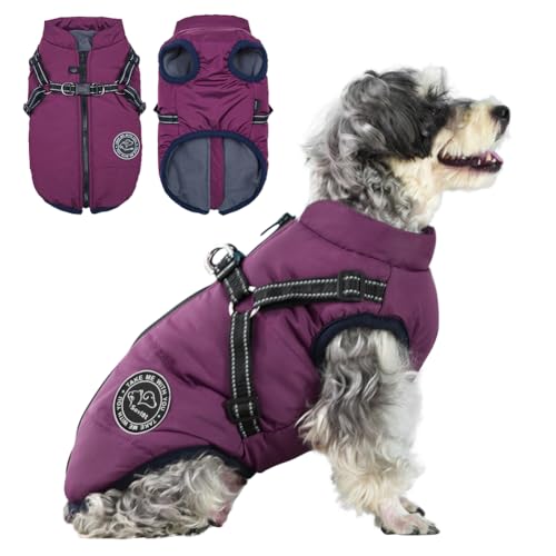 Savlot Hundejacke Winterweste Jacken Hundemantel Hundepullover Haustier Skifahren Kostüm Ärmellose Baumwolle Gepolsterte Weste Mit Brustgurt Gurt - Lila, XL von Savlot