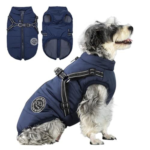 Savlot Hundejacke Winterweste Jacken Hundemantel Hundepullover Haustier Skifahren Kostüm Ärmellose Baumwolle Gepolsterte Weste Mit Brustgurt Gurt - Dunkelblau, S von Savlot