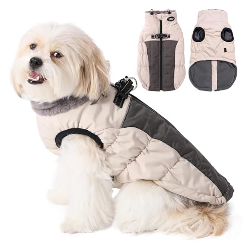 Savlot Hundejacken für den Winter Winddicht Wasserdicht 2 in 1 Outfit Kaltwettermantel Hundewestengeschirr Welpen Winter Warme Jacke Kleines (S, Weiß) von Savlot