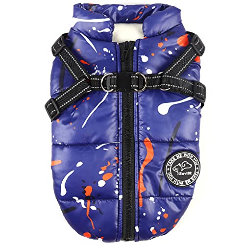 Savlot Hundemantel Winter Welpen Mäntel Hund Wintermantel Hundegeschirr Mantel Kleiner Hundegeschirr Welpenjacke Weste Kleidung Reflektierende wasserdichte Hundemäntel (S, Blau) von Savlot