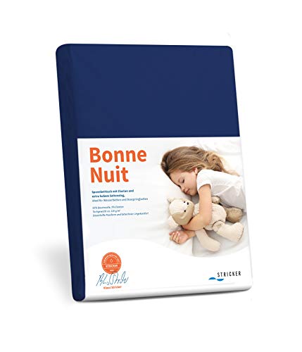 Bonne Nuit Elastan Spannbetttuch Baumwolle Stretch 220 g/m²- Steghöhe bis 40 cm Bettlaken für Boxspringbetten Wasserbetten - Größe 140x200 - 160x220 cm dunkelblau von Savorana