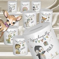 Personalisierte Spardose Kind | Löwe, Fuchs, Dino Geschenk Geburt, Taufe Junge & Mädchen Mit Namen Retro-Aquarell-Look Personalisierte Spardose Kind | Löwe, Fuchs, Dino Geschenk Geburt, Taufe Junge & Mädchen Mit Namen Retro-Aquarell-Look von SavvyStyleDesign