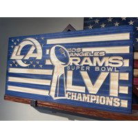 Geschnitzte La Rams Flagge, Handarbeit, Fußball, Sport Fan, Pride, Super Bowl, Wandaufhänger, Rustikales Design, Mancave, Schild, Champions, Lvi von Sawdustory