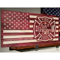 Individuell Geschnitzte Feuerwehrflagge - Held, Dünne Rote Linie, Feuerwehrmann, Feuerwehrfrau, Offizier, Freiwilliger Ersthelfer von Sawdustory