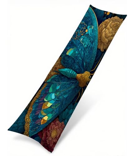 Blau Seitenschläferkissen Bezug 60 x 180, Landschaft Kissenbezug 60 x 180 Kissen Seitenschläfer Schmetterling Muster Samt Verbessern Sie Schlafqualität Pillow Case für Wohnzimmer Schlafzimmer T-2063 von Saweefog