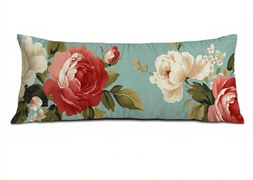 Blume Seitenschläferkissen Bezug 40 x 120 cm, Landschaft Kissenbezug 40 x 120 Kissen Seitenschläfer Rose Muster Samt Verbessern Sie Schlafqualität Pillow Case für Sofa Wohnzimmer Schlafzimmer T-7461 von Saweefog