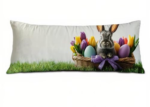 Blume Seitenschläferkissen Bezug 60 x 180, Landschaft Kissenbezug 60 x 180 Kissen Seitenschläfer Kaninchen Muster Samt Verbessern Sie Schlafqualität Pillow Case für Sofa Wohnzimmer Schlafzimmer T-7486 von Saweefog
