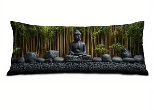 Grau Seitenschläferkissen Bezug 40 x 120 cm, Landschaft Kissenbezug 40 x 120 Kissen Seitenschläfer Zen Muster Samt Verbessern Sie Schlafqualität Pillow Case für Sofa Wohnzimmer Schlafzimmer T-7131 von Saweefog