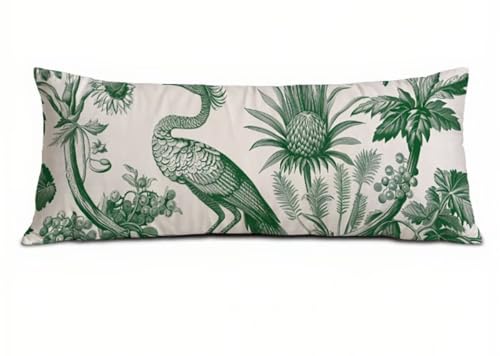 Grün Seitenschläferkissen Bezug 40 x 120 cm, Landschaft Kissenbezug 40 x 120 Kissen Seitenschläfer Vogel Muster Samt Verbessern Sie Schlafqualität Pillow Case für Sofa Wohnzimmer Schlafzimmer T-7153 von Saweefog