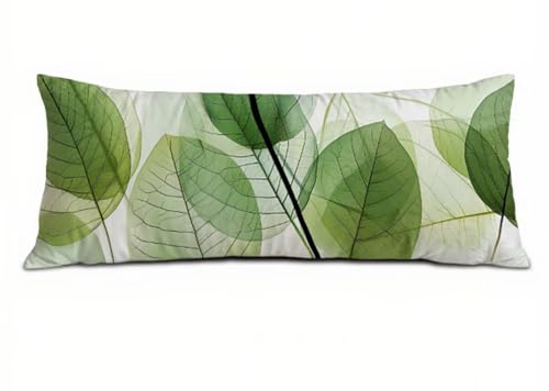 Grün Seitenschläferkissen Bezug 60 x 180 cm, Landschaft Kissenbezug 60 x 180 Kissen Seitenschläfer Blätter Muster Samt Verbessern Sie Schlafqualität Pillow Case für Sofa Wohnzimmer Schlafzimmer T-7200 von Saweefog