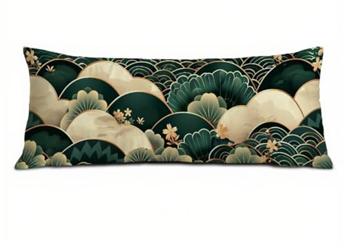 Grün Seitenschläferkissen Bezug 60 x 180 cm, Landschaft Kissenbezug 60 x 180 Kissen Seitenschläfer Meereswellen Muster Samt Verbessern Sie Schlafqualität Pillow Case für Wohnzimmer Schlafzimmer T-7266 von Saweefog