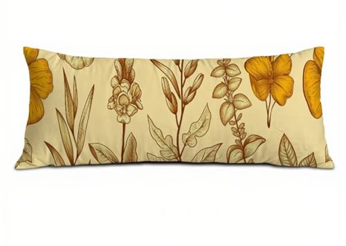 Kissenbezug 30 x 90 Seitenschläferkissen Bezug Gelb Kissenbezug Blume Kissen Seitenschläfer Leinen Verbessern Sie Schlafqualität Pillow Case, Doppelseitig Kopfkissenbezug für Schlafzimmer T-7432 von Saweefog
