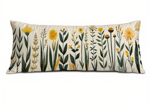 Kissenbezug 30 x 90 Seitenschläferkissen Bezug Gelb Kissenbezug Blume Kissen Seitenschläfer Leinen Verbessern Sie Schlafqualität Pillow Case, Doppelseitig Kopfkissenbezug für Schlafzimmer T-9610 von Saweefog