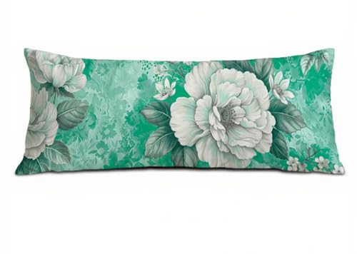 Kissenbezug 40 x 145 Seitenschläferkissen Bezug Grün Kissenbezug Blume Kissen Seitenschläfer Samt Verbessern Sie Schlafqualität Pillow Case, Doppelseitig Kopfkissenbezug für Schlafzimmer T-7286 von Saweefog