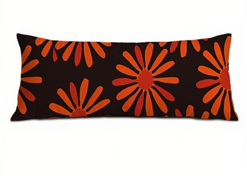 Kissenbezug 40 x 145 Seitenschläferkissen Bezug Orange Kissenbezug Blume Kissen Seitenschläfer Samt Verbessern Sie Schlafqualität Pillow Case, Doppelseitig Drucken für Sofa Schlafzimmer T-9365 von Saweefog