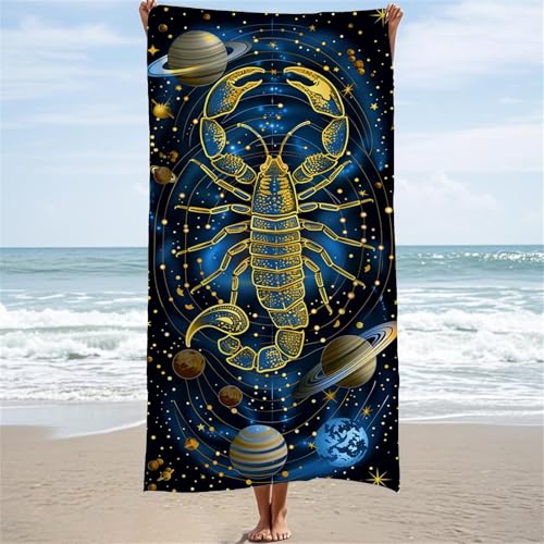 Mikrofaser Strandtuch Sternenhimmel Strandtuch Groß 70x140 cm Skorpion Saunahandtuch mit Aufbewahrungstasche, Stranddecke Schnelltrocknend Sandfreie Microfaser Handtücher, Leichte Strandmatte W-5734 von Saweefog