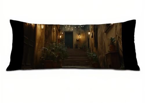 Nachtansicht Seitenschläferkissen Bezug 60 x 180, Landschaft Kissenbezug 60 x 180 Kissen Seitenschläfer Kabine Muster Samt Verbessern Sie Schlafqualität Pillow Case für Wohnzimmer Schlafzimmer T-7398 von Saweefog