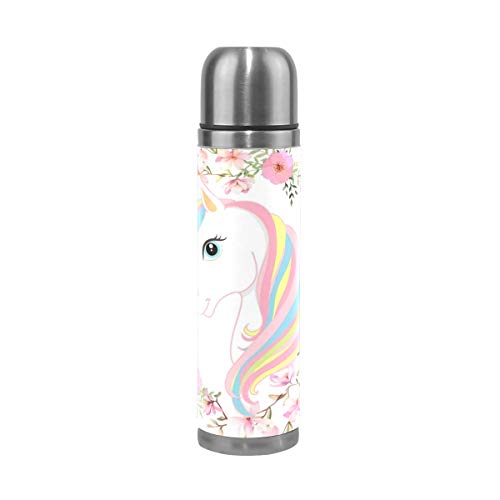 Gänseblümchen Regenbogen Einhorn Trinkflasche Edelstahl Thermoskanne Wasserflasche Thermoflasche Doppelwandig Isolierte Flasche Vakuum für 500ML Sport Kaffee Tee von Sawhonn