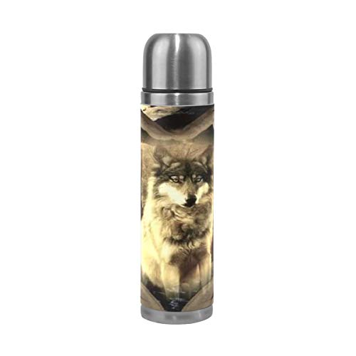 Sawhonn Herz Hand Wolf Trinkflasche Edelstahl Thermoskanne Wasserflasche Thermoflasche Doppelwandig Isolierte Flasche Vakuum für 500ML Sport Kaffee Tee von Sawhonn