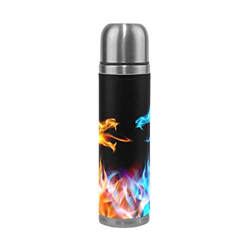 Sawhonn Rotes Feuer Blauer Eisdrache Trinkflasche Edelstahl Thermoskanne Wasserflasche Thermoflasche Doppelwandig Isolierte Flasche Vakuum für 500ML Sport Kaffee Tee von Sawhonn