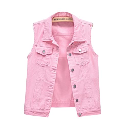 Sawmew Damen Jeansweste Denim Jacke Ärmellos Beiläufige Jeansweste Denim Weste Vest Frühling Cardigan Top Outwear (Color : Pink, Size : 4XL) von Sawmew