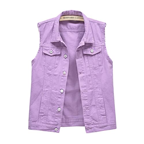Sawmew Damen Jeansweste Denim Jacke Ärmellos Beiläufige Jeansweste Denim Weste Vest Frühling Cardigan Top Outwear (Color : Purple, Size : 3XL) von Sawmew