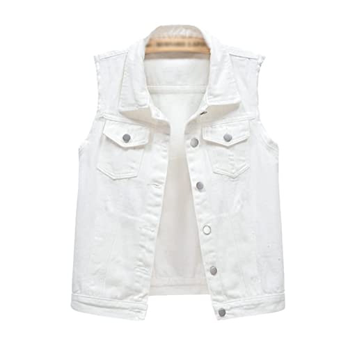 Sawmew Damen Jeansweste Denim Jacke Ärmellos Beiläufige Jeansweste Denim Weste Vest Frühling Cardigan Top Outwear (Color : White, Size : M) von Sawmew