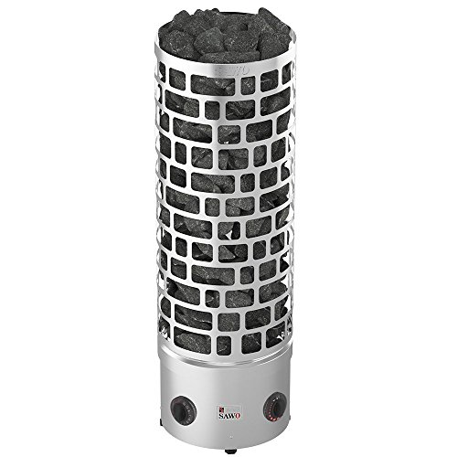 SAWO ARIES ROUND ARI3 Elektrische Saunaofen 7,5 kW mit integrierte Steuerung (NB-Modell); Multispannung: entweder Einphasig oder 3-Phasig; Edelstahl Stand Saunaofen; ARI3-75NB von Sawo