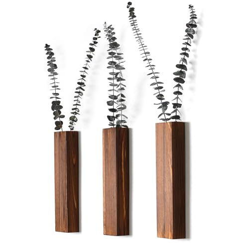 Sawoake Wand Pflanzgefäße- Moderne Holz Wand Dekor für Schlafzimmer und Badezimmer Zeitgenössische Pflanzgefäße Vielseitige Holz Home Decor für getrocknete Blumen und Faux Grünpflanzen (Walnuss, 4er) von Sawoake