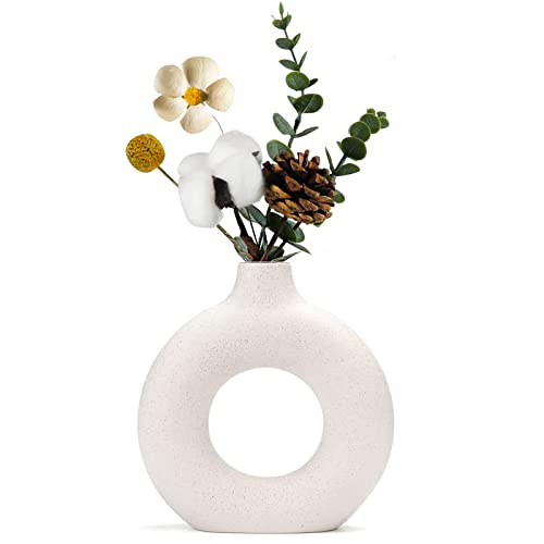 Sawoake Weiße Donut Keramik Vase für Moderne Home Decor, Runde Matte Vasen für Pampasgras, Neutral Boho Nordic Minimalismus Stil Blumenvasen（Groß） von Sawoake