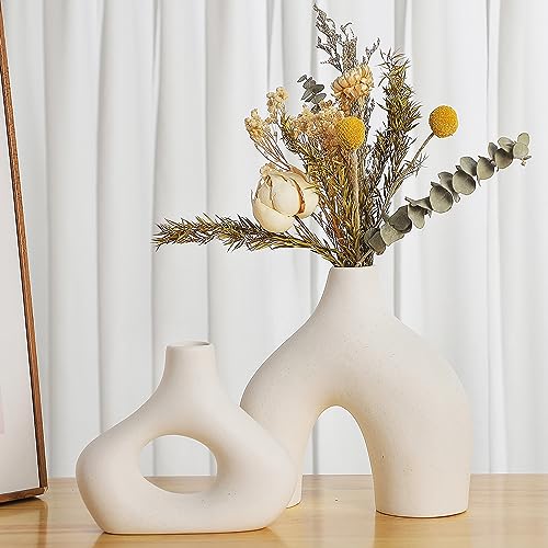 Sawoake Weiße Keramikvase 2er-Set Doppelberg vasen für Moderne Boho Nordic Minimalismus-Stil Dekoration -vasen für Wohnzimmer, Hochzeit, Abendessen Tisch, Party, Büro und Schlafzimmer von Sawoake