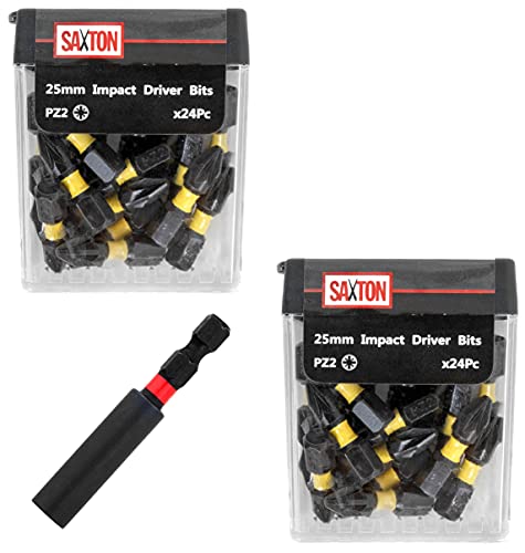 Saxton 48 x PZ2 25 mm Pozi-Drive Schraubendreher-Bits-Set + Bithalter in Tic Tac Box von Saxton Blades