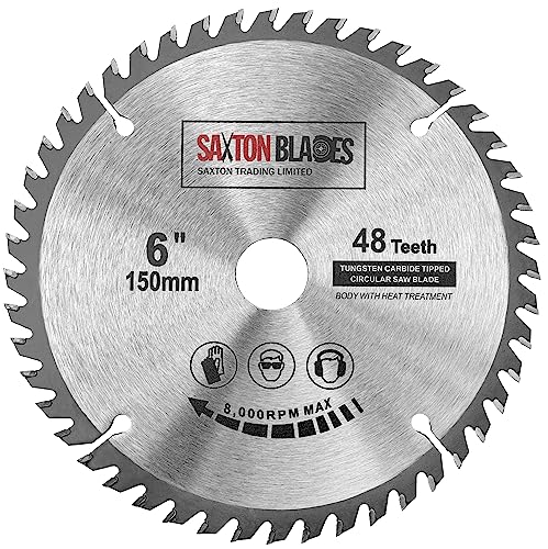 Saxton TCT Kreissägeblatt, 150 mm x 20 mm Bohrung x 48 Zähne + 16 mm und 10 mm Ring, kompatibel mit Ryobi Bosch Saxton TCT Kreissägeblatt, 150 mm x 20 mm Bohrung x 48 Zähne + 16 mm und 10 mm Ring, kompatibel mit Ryobi Bosch von Saxton Blades