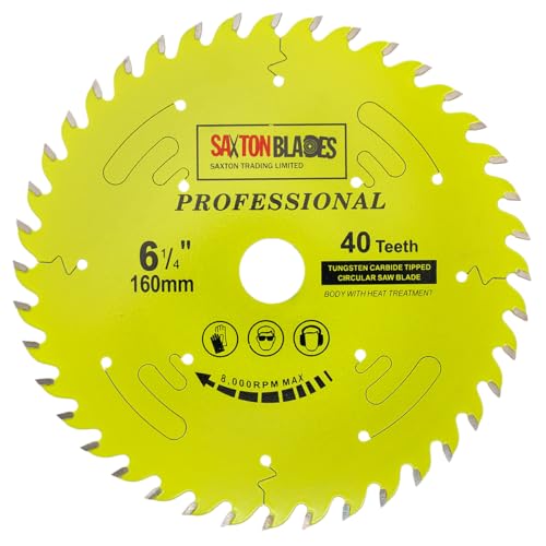 Saxton TCT16040TPRO Kreissägeblatt der Professional-Serie 160 mm x 40 t x 20 mm Bohrung, 16 mm Ring Kompatibel mit Festool TS55 Bosch Makita Dewalt von Saxton Blades