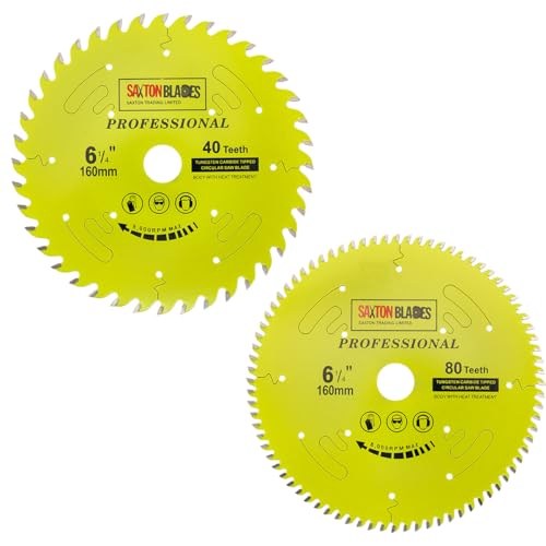 Saxton TCT160MXAPRO Kreissägeblatt der Professional-Serie 160 mm x 40 t und 80 t x 20mm Bohrung, 16mm Ring Kompatibel mit Festool TS55 Bosch Makita Dewalt von Saxton Blades
