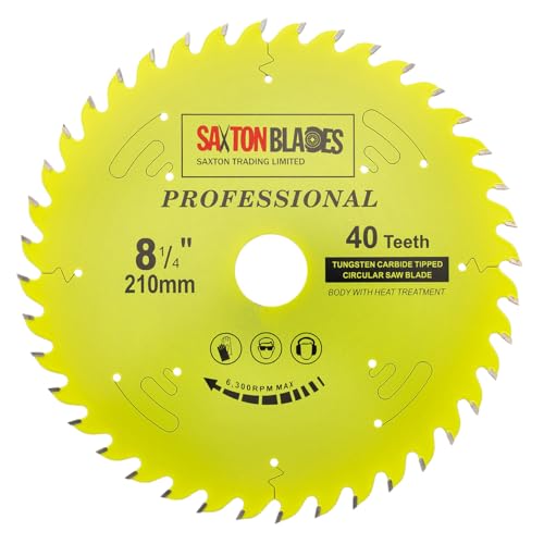 Saxton TCT21040TPRO Kreissägeblatt der Professional-Serie, 210 mm x 40 t x 30 mm Bohrung, 16, 20, 25 mm, 25,4 mm Reduzierringe kompatibel mit Evolution Festool Bosch Makita Dewalt Saxton TCT21040TPRO Kreissägeblatt der Professional-Serie, 210 mm x 40 t x 30 mm Bohrung, 16, 20, 25 mm, 25,4 mm Reduzierringe kompatibel mit Evolution Festool Bosch Makita Dewalt von Saxton Blades