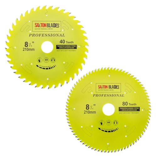 Saxton TCT210MXAPRO Kreissägeblatt der Professional-Serie, 210 mm x 40 und 80 t x 30 mm Bohrung, 16, 20, 25 mm, 25,4 mm Reduzierringe kompatibel mit Evolution Festool Bosch Makita Dewalt Saxton TCT210MXAPRO Kreissägeblatt der Professional-Serie, 210 mm x 40 und 80 t x 30 mm Bohrung, 16, 20, 25 mm, 25,4 mm Reduzierringe kompatibel mit Evolution Festool Bosch Makita Dewalt von Saxton Blades