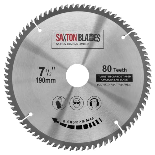 TCT19080T Saxton, TCT-Kreissägeblatt für Bosch Makita Dewalt, 190 mm x 30 mm x Bohrungsdurchmesser x 80 Zähne von Saxton Blades
