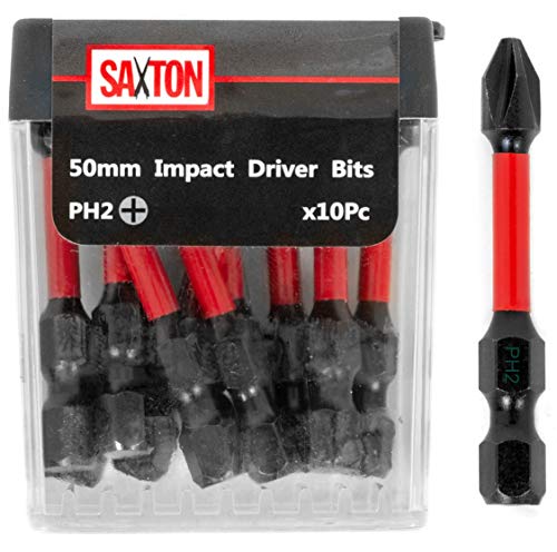 Saxton 10-teiliger Schraubendreher-Bit-Satz PH2-50-mm für Akkubohrschrauber, belastbar, in Tic-Tac-Box, kompatibel mit Dewalt, Milwaukee, Bosch von Saxton